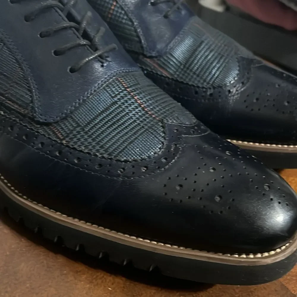 🔥🔥 STACY ADAMS  Baxley Oxford Derby Wingtip Shoes - Ink Blue - Sz‎ 13M - EUC
